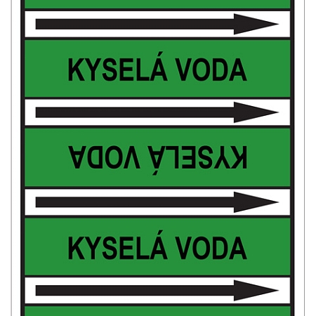 Značení potrubí, kyselá voda, 505 ks, 100 × 60 mm